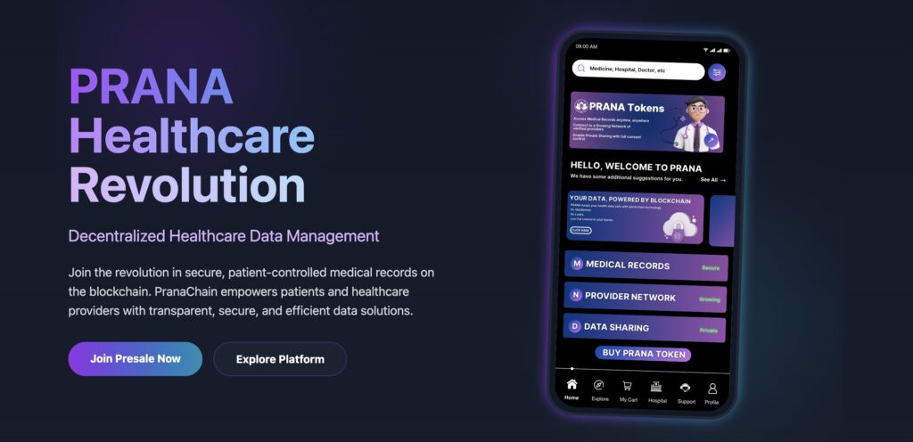PranaChain blockchain healthcare platform interface